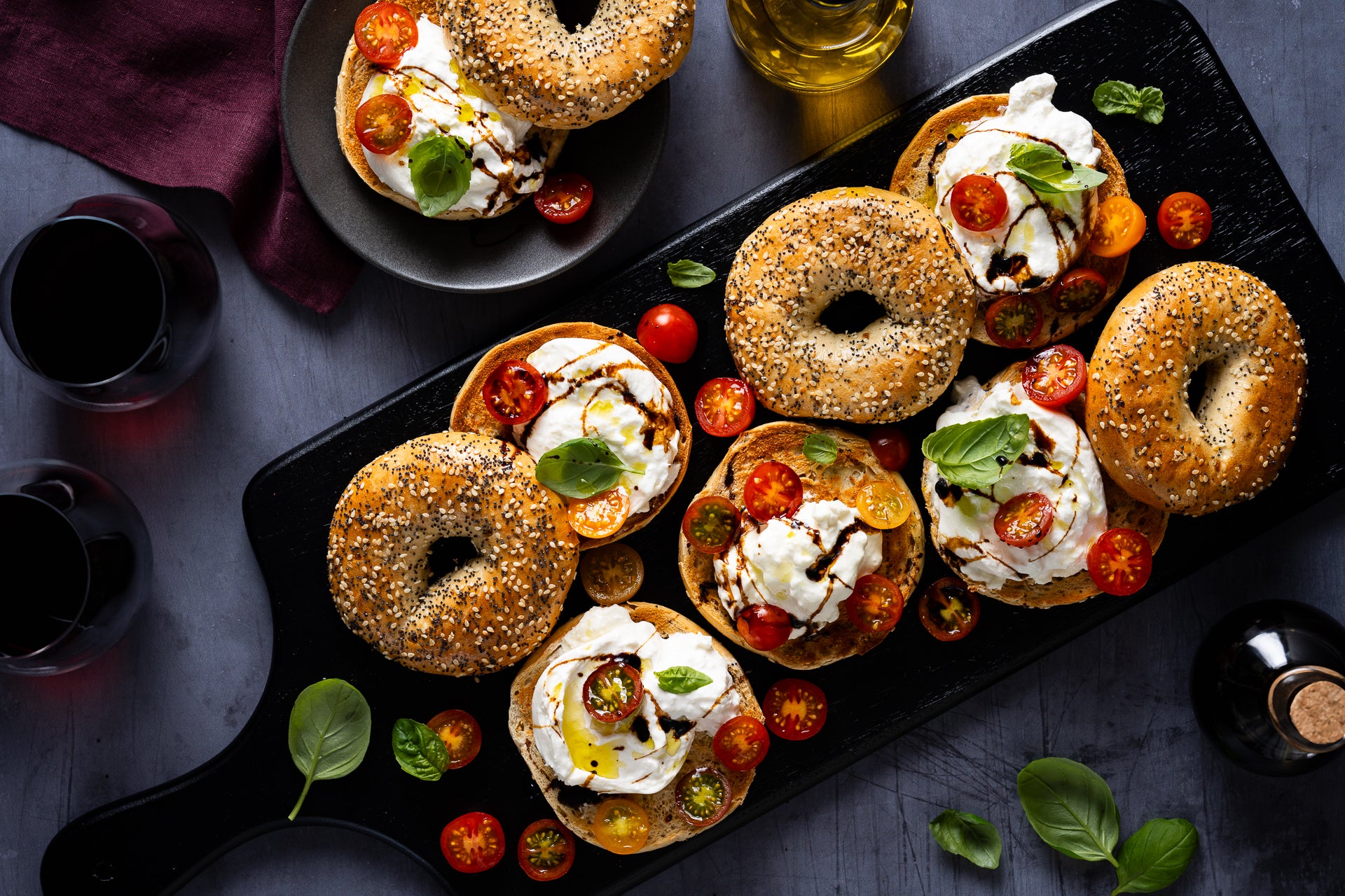 Burrata and Cherry Tomato Bagel