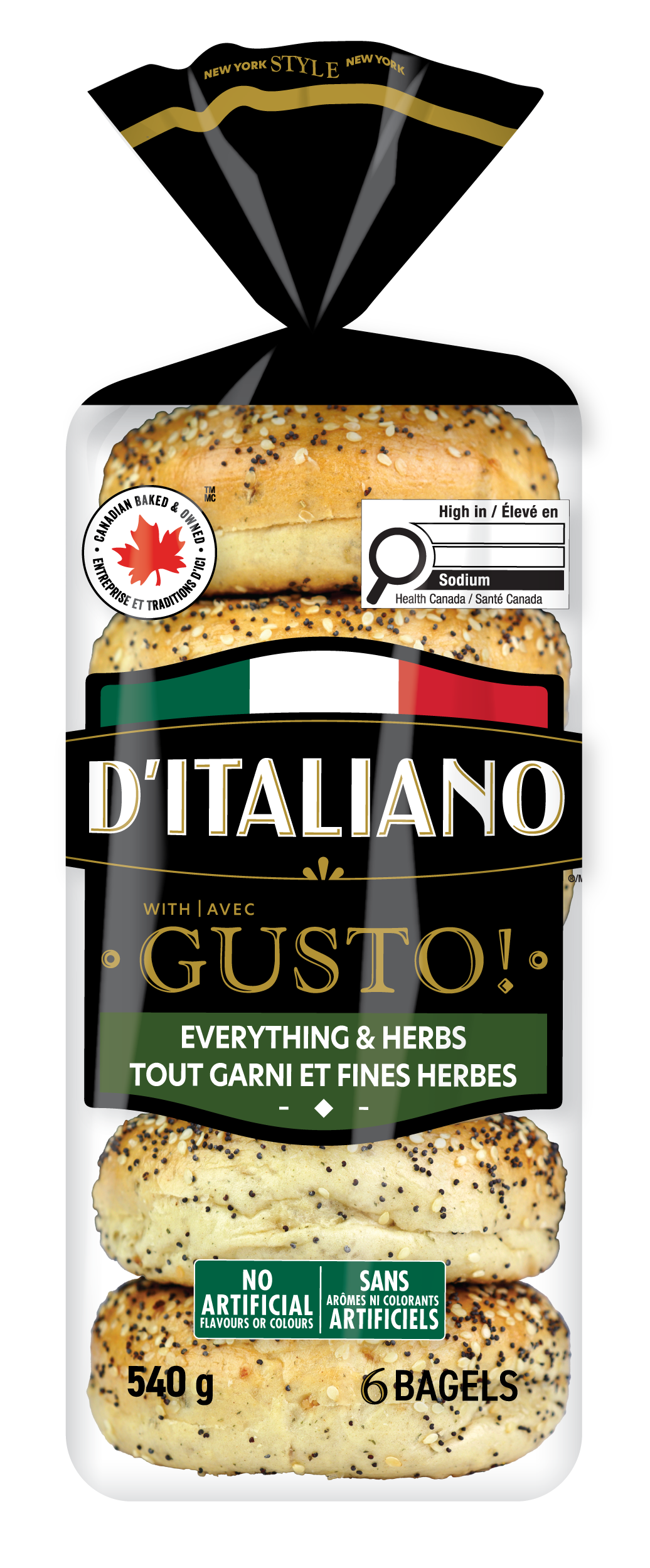 D’Italiano avec Gusto!ᴹᴰ bagel tout garni et fines herbes