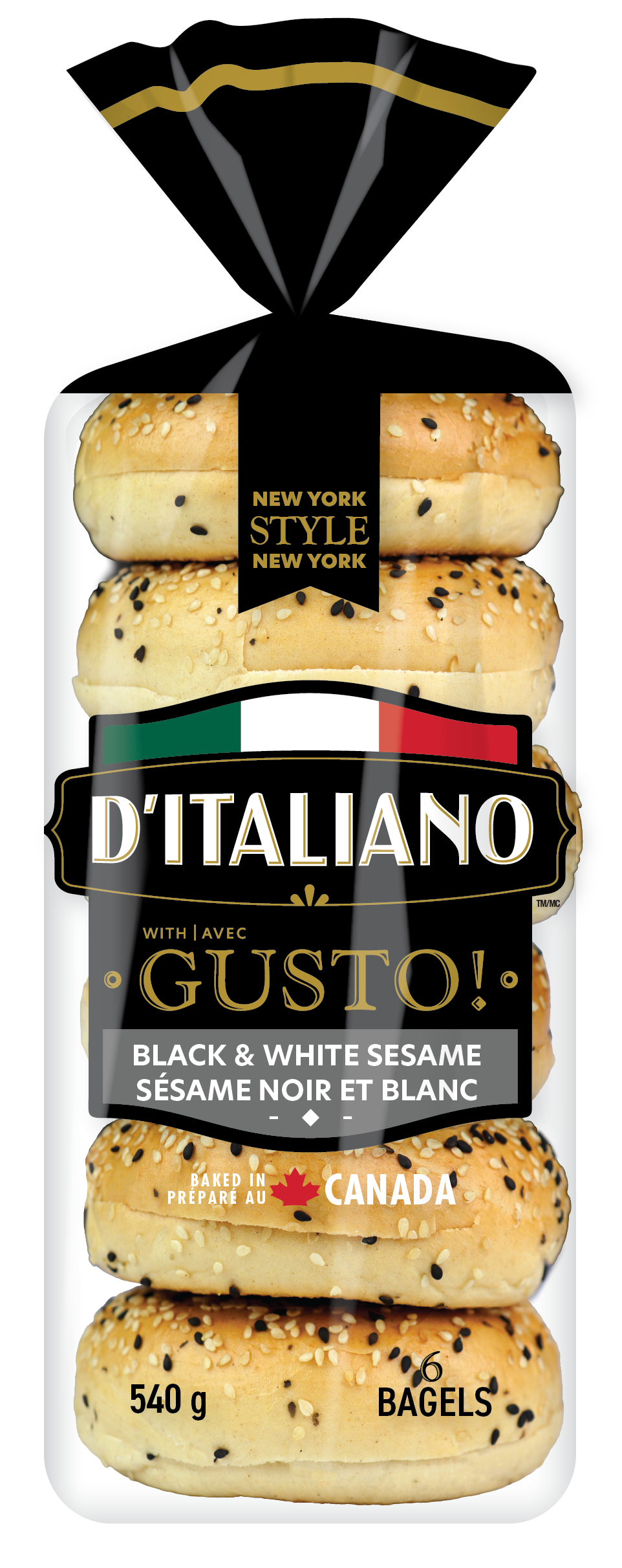 D’Italiano avec Gusto!<sup>ᴹᴰ</sup> bagel au sésame noir et blanc