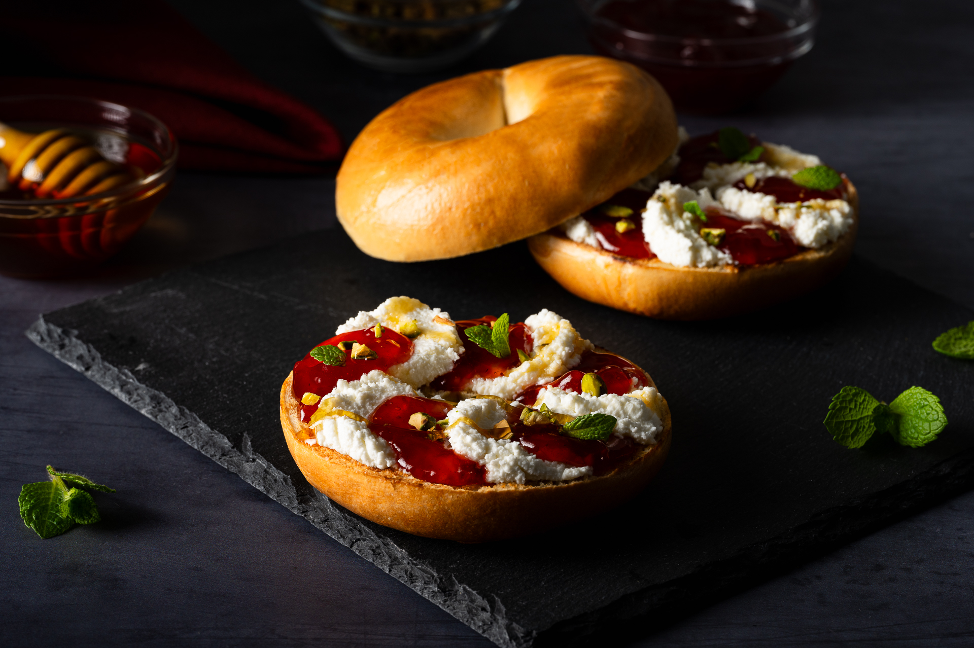 Ricotta and Strawberry Compote Bagel