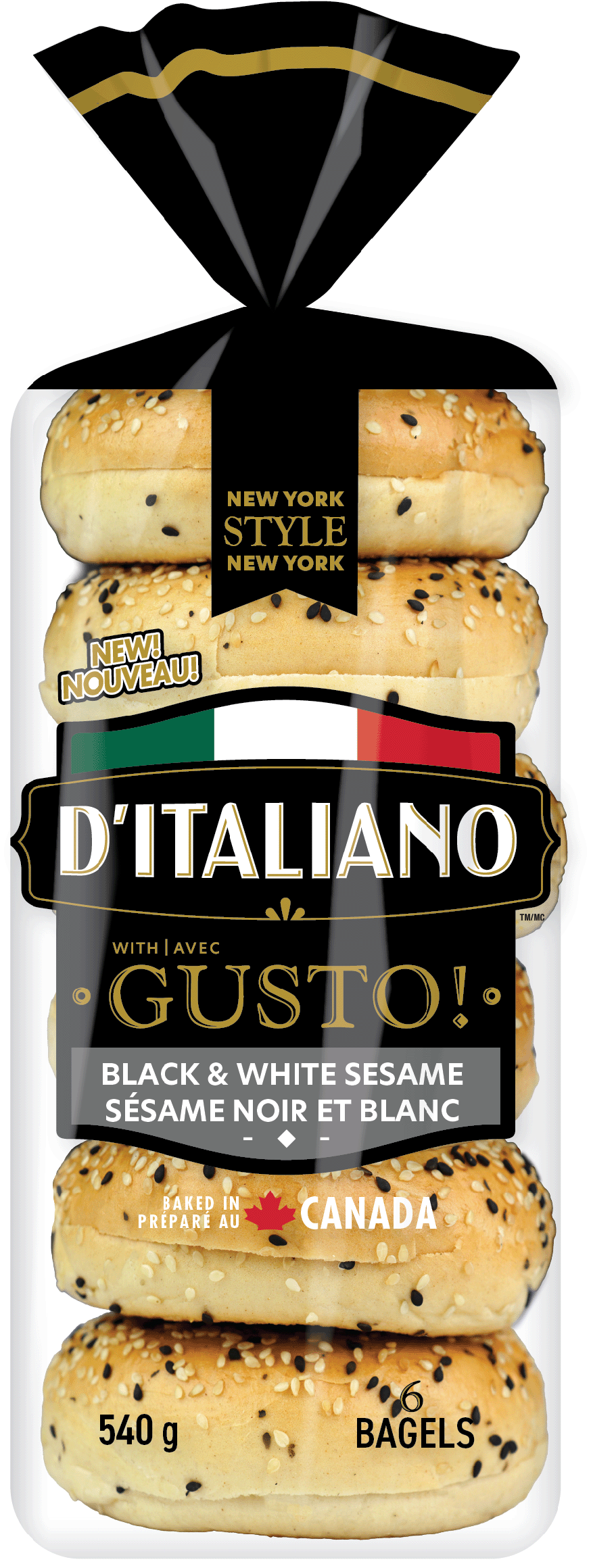 D’Italiano with Gusto!™ Black & White Sesame Bagel